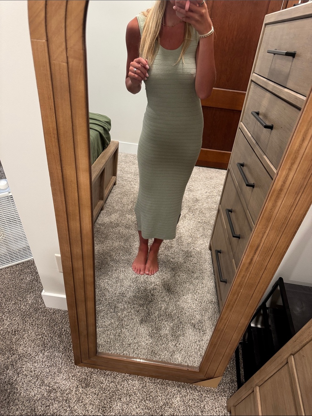 Pink Rose Sleeveless Midi Dress in Sage Green